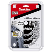 Makita B-33897 Set di 3 Lame per Sega Circolare 136 mm 20 mm 16-16-24 Denti Acciaio per Legno colore Nero