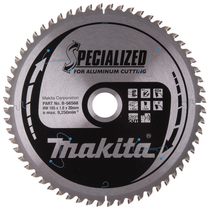 Makita B-56568 Specialized Lama circolare 165x20mm 60T per taglio alluminio e metalli non ferrosi colore Nero