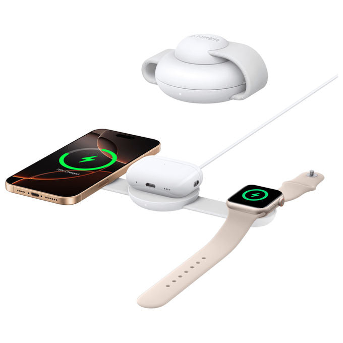 Anker B25M8H21 MagGo Caricatore Wireless 3 in 1 15W Compatibile con MagSafe colore Bianco
