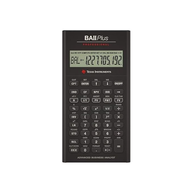 Texas Instruments 130010 BA II Plus Calcolatrice Finanziaria Professionale 32 Flussi di Cassa 24 Cifre Display a Due Linee Batteria CR2032 colore Nero