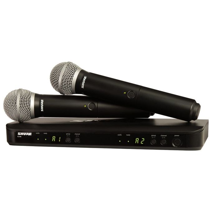 Shure BLX288E-PG58-M17 BLX Sistema Radiomicrofonico Wireless Dual Canale 2 Microfoni PG58 100m QuickScan colore Nero
