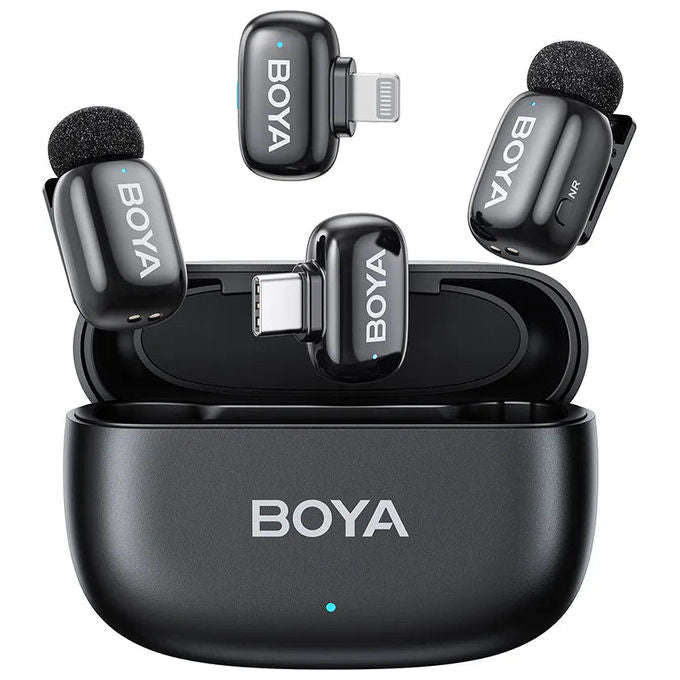 Boya MINI-12 Sistema di Microfono Wireless con 2 Trasmettitori e 2 Ricevitori USB-C e Lightning Frequenza 20 Hz - 20 kHz colore Nero