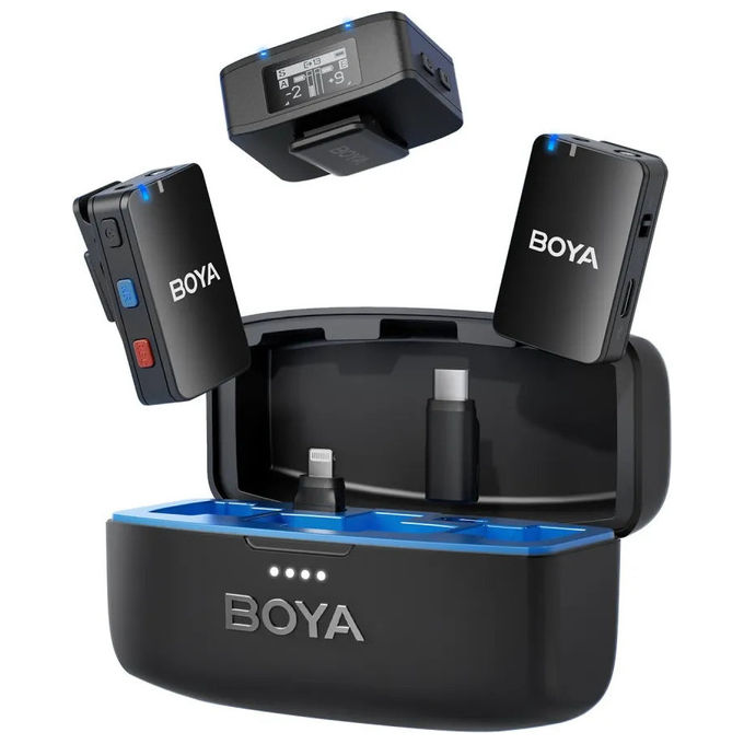 Boya BOYAMIC Wireless 2.4GHz Microfono senza fili con registrazione integrata 8GB fino a 10 ore di autonomia frequenza 2.4GHz risposta 20-20000 Hz campionamento 48 kHz OLED display colore Nero