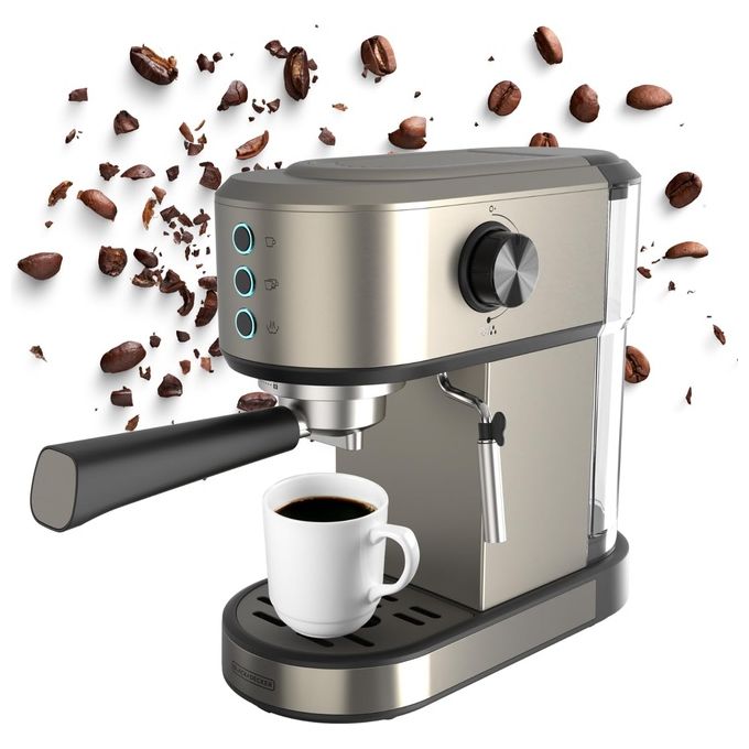 BLACK+DECKER, Macchina Espresso Manuale BXCO1350E, 20 Bar, 2 Tazze, Argento
