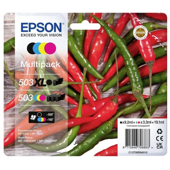 Epson C13T09R94010 Serie Peperoncino Cartuccia d'inchiostro Originale Resa Elevata XL 4 pz colore Nero Ciano Magenta Giallo