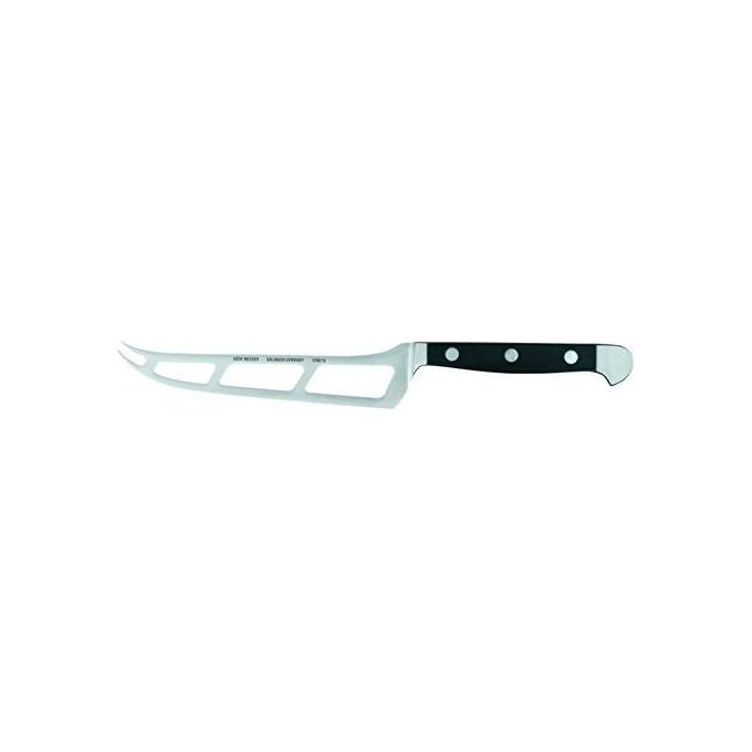 Güde 1290-15 Alpha Coltello da Formaggio per Formaggi Morbidi Lama 15 cm in Acciaio Cromo-Vanadio-Molibdeno con Doppio Collarino Manico POM Nero colore Nero