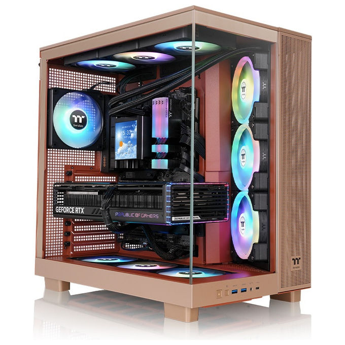 Thermaltake CA-11E-00MGWN-00 View 380 XL TG ARGB Case PC ATX con Illuminazione ARGB Ventole Installate 3x120mm e 1x120mm Vetro Temperato colore Sabbia