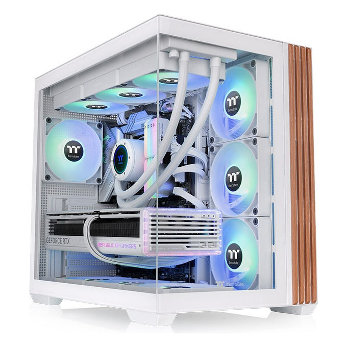Thermaltake CA-1Z2-00M6WN-WS View 380 WS Case Midi Tower con Illuminazione ARGB Vetro Temperato e Pannelli in Legno colore Bianco
