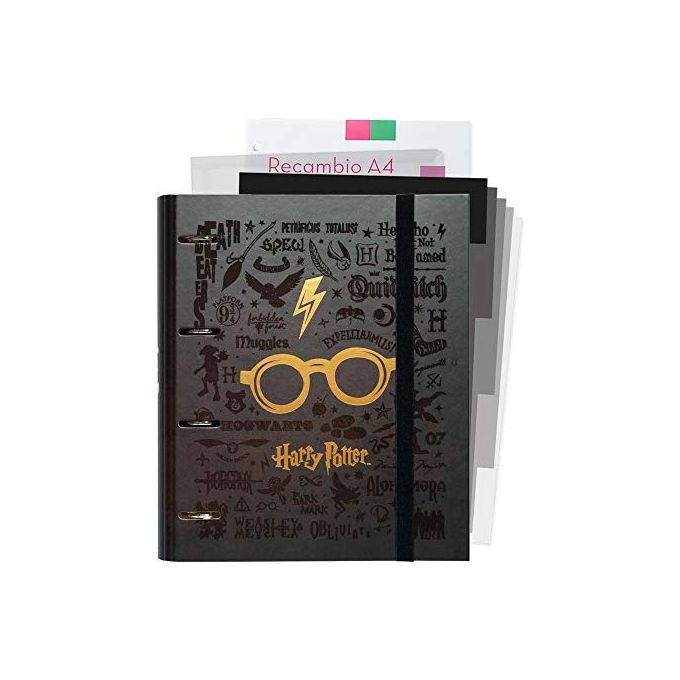 Grupo Erik CBK0068A Harry Potter Raccoglitore ad Anelli A4 4 anelli 35 mm 100 fogli quadretti 4 divisori busta trasparente
