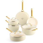 GreenPan CC008495-001 Padova Reserve Set pentole e padelle 10 pezzi Alluminio con rivestimento ceramico Antiderente per induzione Forno fino a 200 °C colore Crema