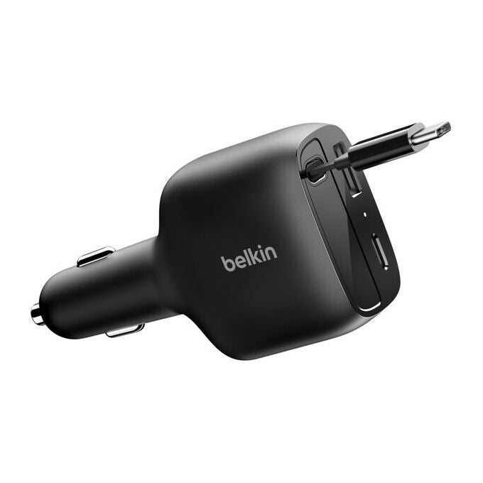 Belkin CCC001HQBK BoostCharge Caricatore per auto 75 W con cavo retrattile USB-C 1 porta USB-C 1 porta USB-A colore Nero