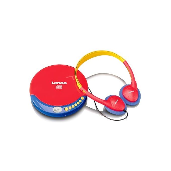 Lenco CD-021KIDS Lettore CD Portatile per Bambini Limitatore Volume Batteria Ricaricabile CD CD-R CD-RW colore Rosso Blu
