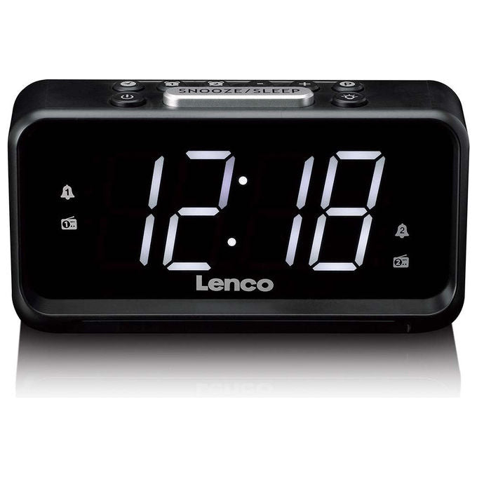 Lenco CR-28BK Radio Sveglia Digitale con Display LED FM e Porta USB Ricarica Colore Nero