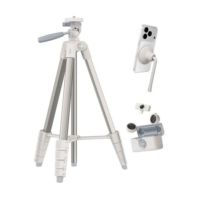 Belkin CTA002HQSA-B1 Stage Creator Kit Treppiede per Smartphone con Supporto Magnetico e Microfoni Wireless 3 Gambe 4 Sezioni in Alluminio colore Grigio
