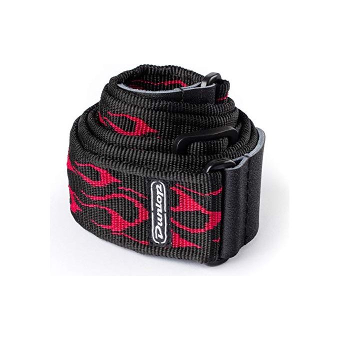 Dunlop D3811RD Serie D-38 Tracolla per Chitarra e Basso Regolabile in Tessuto Jacquard e Poly-Woven con Estremita' in Pelle 2'' Larghezza colore Rosso Flambé