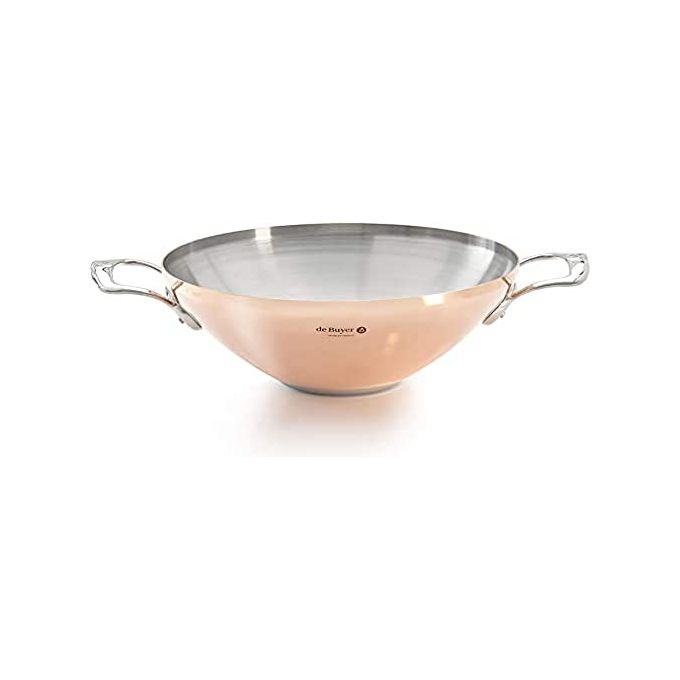 DE BUYER 624732 Prima Matera Wok in Rame con 2 Manici 32 cm Induzione Acciaio Inox colore Rame - Argento