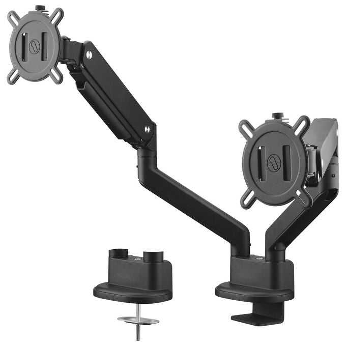One For All DM4210 Supporto Universale per Doppio Monitor Regolabile Altezza Rotazione 360° Inclinazione 90° VESA 75 100 mm 10Kg colore Nero