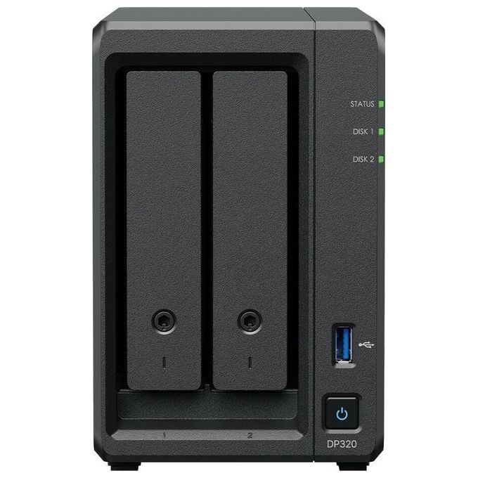 Synology DP320 DP320 NAS Desktop con Processore AMD R1600 8 GB RAM 16 TB su 2 HDD SATA Supporto RAID 2 Porte LAN USB 3.2 colore Nero