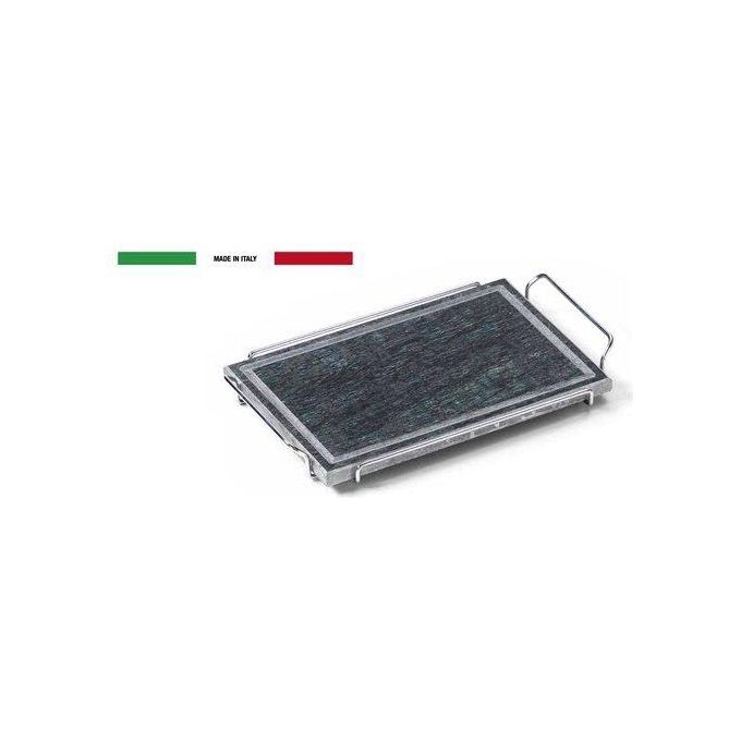 Ompagrill 8006339253867 DS25 38 Piastra Ollare in Pietra Naturale per Forno Fornello Gas Barbecue con Supporto Pieghevole colore Nero