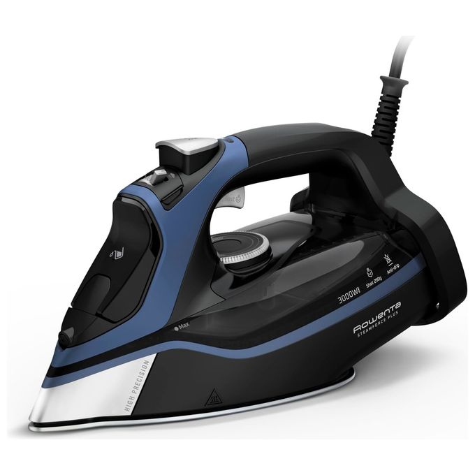 Rowenta DW9411D1 Steam Force Plus Ferro da Stiro a Vapore 3000 W 45 g-min Piastra Microsteam 400 HD Anticalcare colore Nero Blu