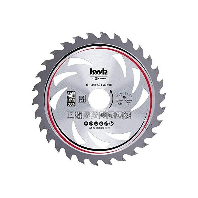 Einhell 49586956 Lama per Sega Circolare HM Ø 190 mm foro 30 mm 30 denti larghezza taglio 2,0 mm legno e PVC