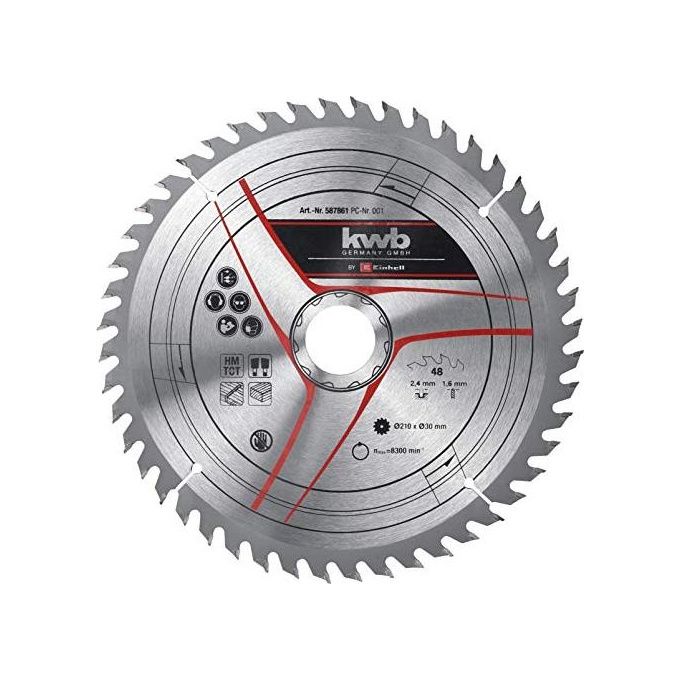 Einhell 49587861 Lama per Sega Circolare TCT 210 mm foro 30 mm 48 denti spessore 1,6 mm larghezza taglio 2,4 mm