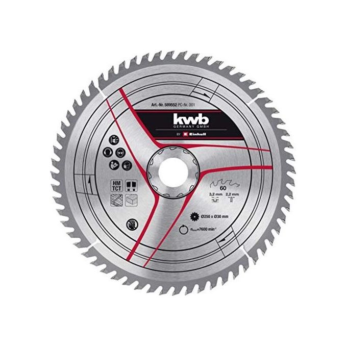 Einhell KWB 49589552 Lama per Sega Circolare HM-TC 250 mm 30 mm 60 denti Legno e Derivati