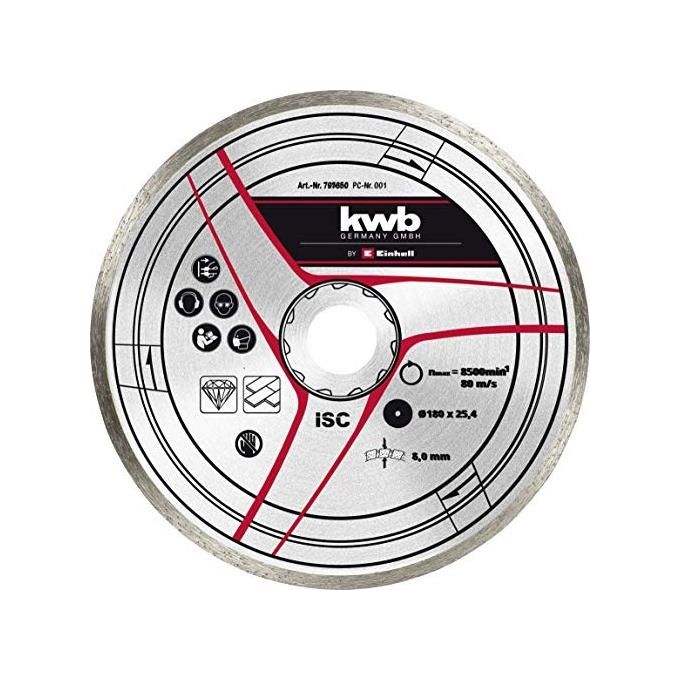 Einhell 795850 Disco Diamantato per Tagliapiastrelle 180 mm foro 25,4 mm spessore 2,4 mm 8500 rpm