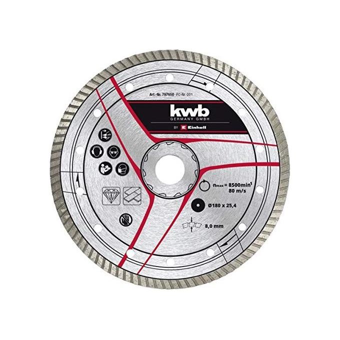 Einhell 49797650 Disco Diamantato Turbo 180x25,4 mm per Tagliapiastrelle Gres Porcellanato Travertino 8500 giri-min