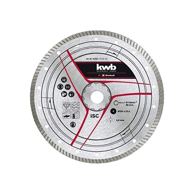 Einhell 49797851 Disco da Taglio Diamantato Turbo 250 mm foro 25,4 mm spessore 2,8 mm 7650 min^-1
