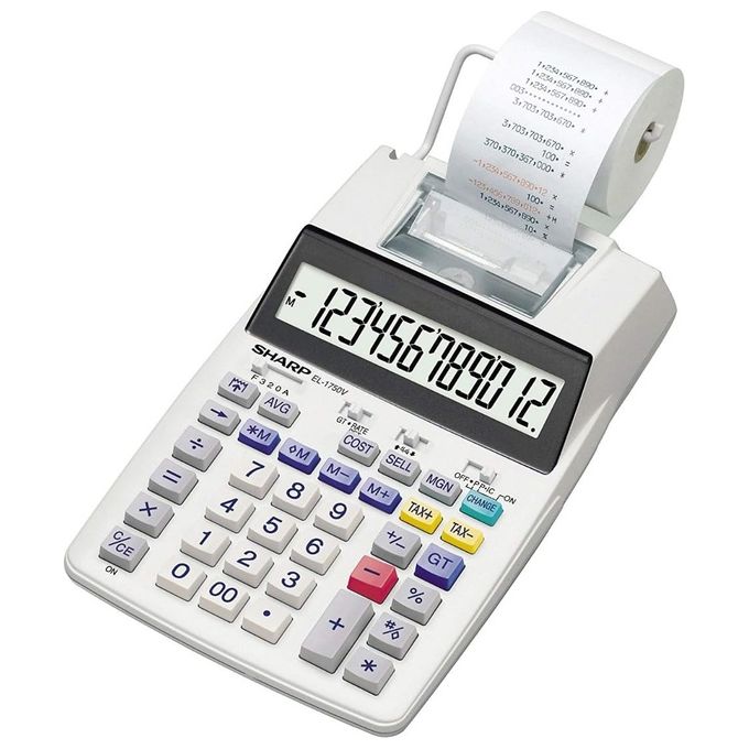 Sharp EL1750V Calcolatrice Scrivente da Tavolo Display LCD 12 cifre Doppia Alimentazione Stampa Nero Rosso colore Grigio