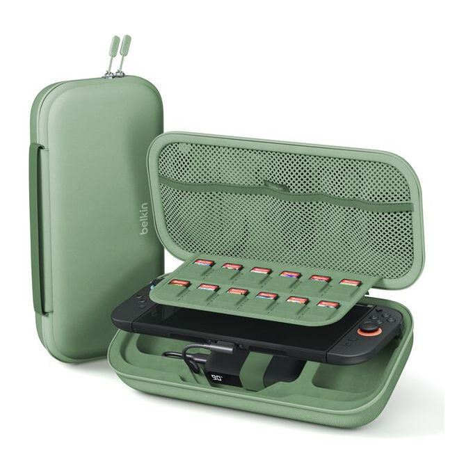 Belkin ENA001HQSE-V2 Custodia di Ricarica per Nintendo Switch 2 con Batteria Integrata Supporto da Tavolo 12 Slot per Schede di Gioco Materiale Resistente all'Acqua e all'Abrasioni colore Verde
