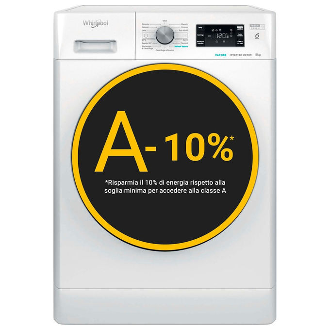Whirlpool FFB9479BVIT 6° Senso Lavatrice Carica Frontale 9 Kg 1400 rpm Classe A FreshCare+ Vapore (85x59.5x63 cm) colore Bianco
