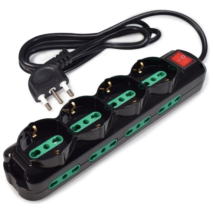 Tecnoware Power Systems Multipresa Power Cleaner 12 4 Uscite Schuko-Italia 8 Uscite Italia 10-16A Interruttore Luminoso 1.5mt Nero