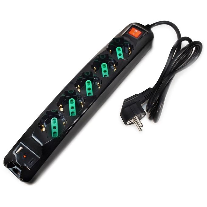 Tecnoware Power Systems Multipresa Power Cleaner 5 5 Uscite Italia-Schuko 1 USB-A  1 USB-C Power Delivery e Quick Charger 3.0 Nero