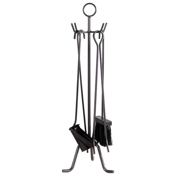 Fraschetti Fire Set Attrezzature Camino 4 Pezzi con Trespolo in Ferro Battuto Verniciato 28x58 cm colore Antracite