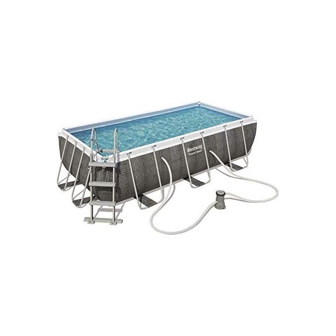 Bestway 56721 Power Steel Piscina Fuori Terra Rettangolare 404x201x100 cm 6478 L con Pompa Filtro Scaletta e Dosatore Cloro colore Grigio
