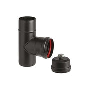 ALA Y40300250304 Aeternum Raccordo a T per Stufa a Pellet in Acciaio Porcellanato Diametro 100 mm con Scarico Condensa e Guarnizione a Triplo Labbro colore Nero opaco
