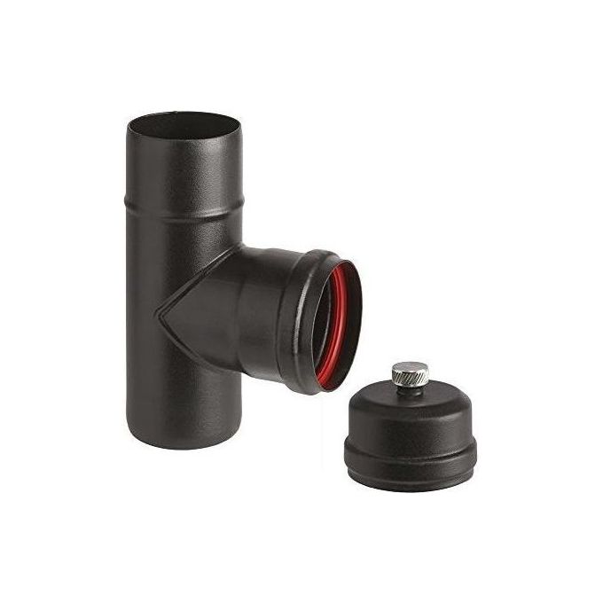 ALA Y40300250304 Aeternum Raccordo a T per Stufa a Pellet in Acciaio Porcellanato Diametro 100 mm con Scarico Condensa e Guarnizione a Triplo Labbro colore Nero opaco