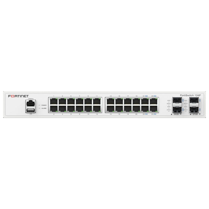 Fortinet FS-124F Switch Ethernet Gestito L2 24 Porte Gigabit 4 SFP+ Rack Mount 1U colore Bianco