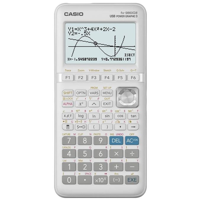 Casio CS FX 9860 G III FX-9860GIII Calcolatrice grafica con display naturale V.P.A.M. 8x21 cifre risoluzione 216x384 pixel memoria RAM 61 kB Flash-ROM 3 MB alimentazione 4 batterie AAA linguaggio Python colore Nero e Argento
