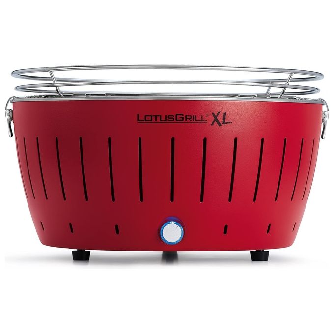 LotusGrill G435 U RD Barbecue Portatile a Carbonella con Ventilazione Integrata Diametro Griglia 40,5 cm Alimentazione 4 Batterie AA o Cavo USB colore Rosso