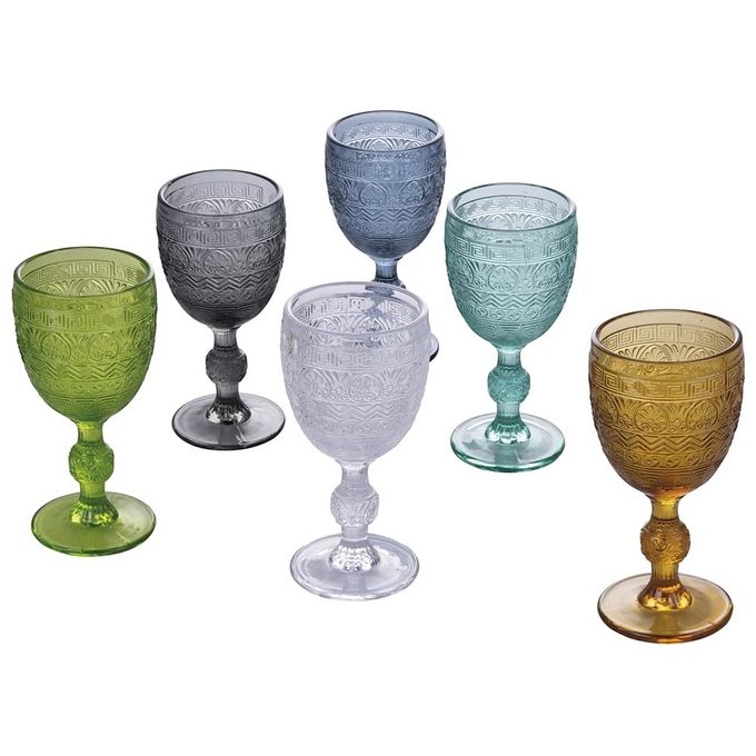 Villa d'Este Home Tivoli 5913196 Set 6 Calici in Vetro Lavorazione a Rilievo Capacita' 210 ml colore Multicolore