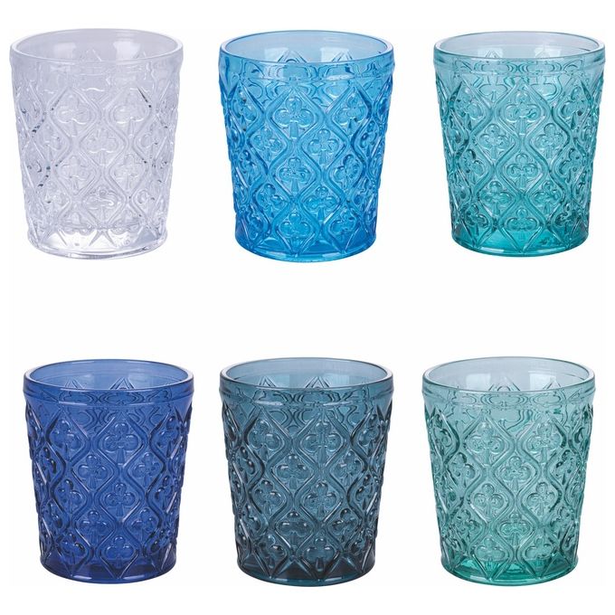Villa d'Este Home Tivoli 5914026 Marrakech Ocean Set 6 Bicchieri da Acqua in Vetro a Rilievo 325 ml colore Trasparente