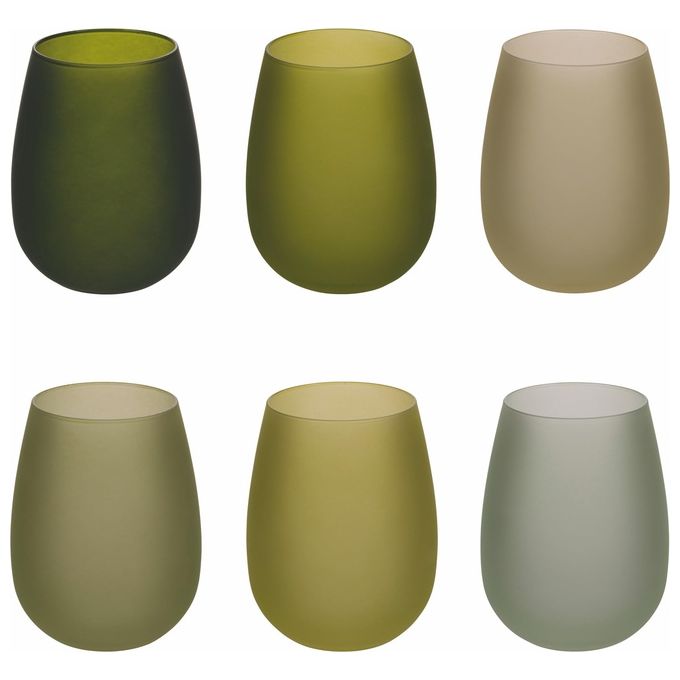 Villa d'Este Home Tivoli 5917941 Happy Hour Set 6 Bicchieri da Acqua 600 ml effetto ghiaccio colore Verde