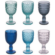 Villa d'Este Home Tivoli 5917942 Geometrie Set 6 Calici da Vino in Vetro Superficie a Rilievo 280 ml colore Ocean