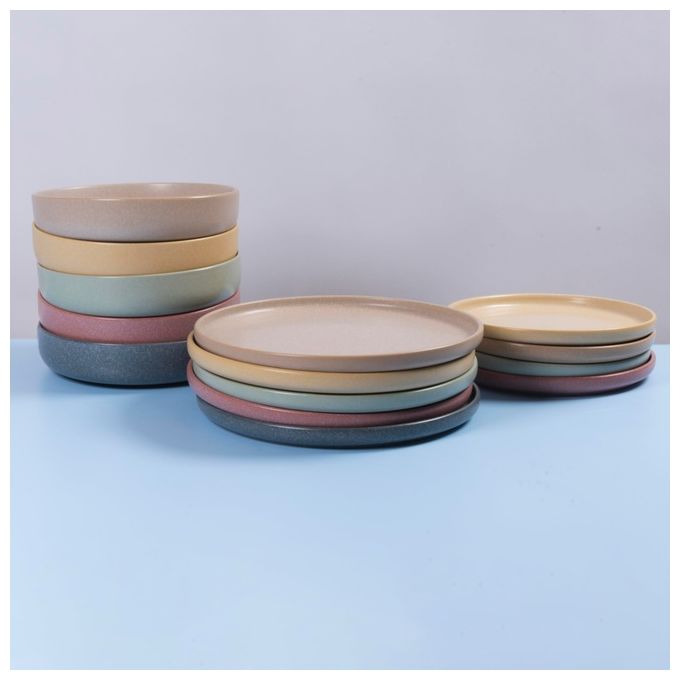 Villa d'Este Home Tivoli 5918704 Berlin Set 6 Piatti Fondi in Gres Finitura Matt Effetto Stone Ø 20,5 cm colore Multicolore Pastello