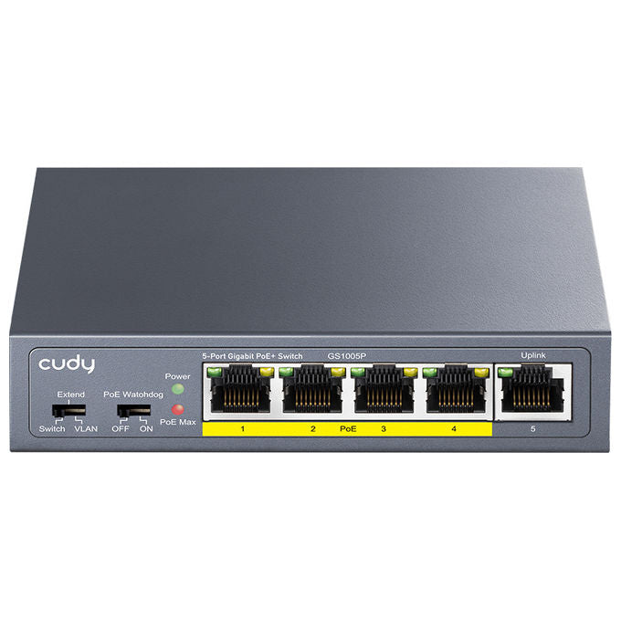 Cudy GS1005P Switch Gigabit Ethernet 5 Porte PoE 10-100-1000Mbps Grigio Metallo Rete