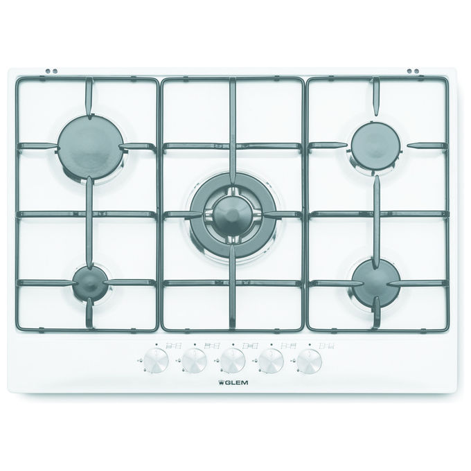 Glem Gas GT755WH Piano cottura a Gas 70 cm 5 Fuochi con Bruciatore Tripla Corona colore Bianco