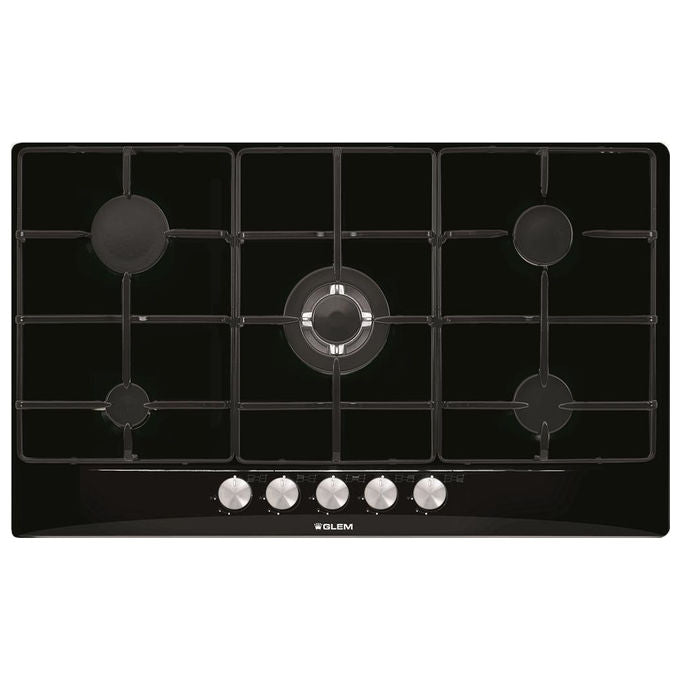 Glem Gas GT955BK Piano cottura a gas da incasso 90 cm 5 fuochi Accensione sottomanopola Sistema sicurezza con termocoppia colore Nero